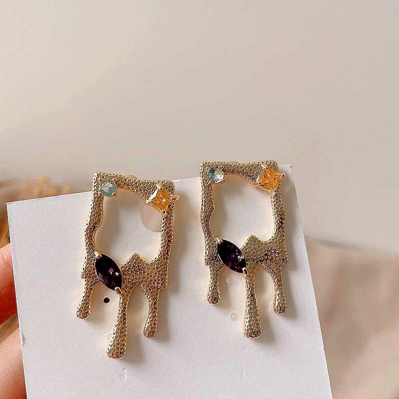 New Retro Chic Style Simple Colored Diamonds Couple-shaped Women's Earrings display picture 3