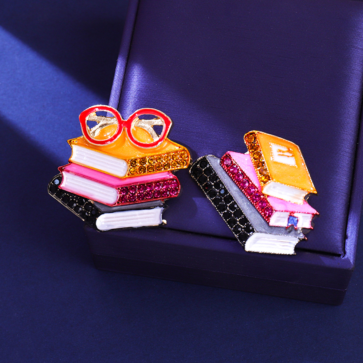 European and American New Enamel Rhinestone Three-Book Shaped Brooch Creative Pin Trendy Unisex Clothing Accessory Brooch Jewelry