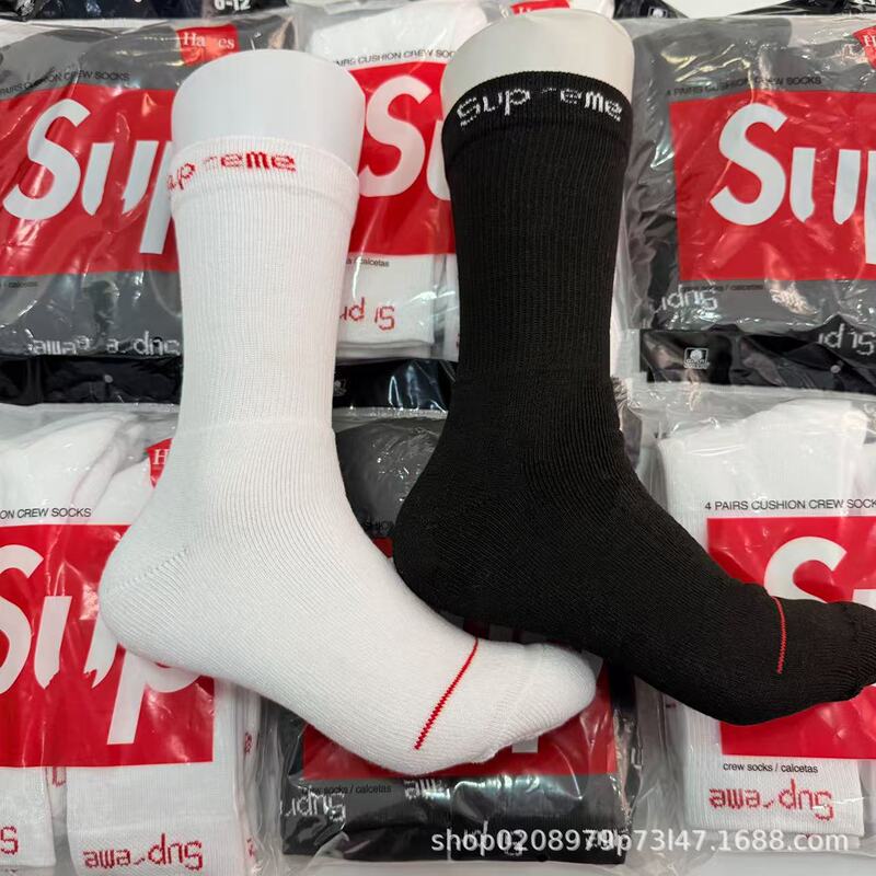 Cotton Towel Bottom Sup Cross-Border 4-Pair Pack Sports Socks Hanes Unisex Long Casual Trendy Socks