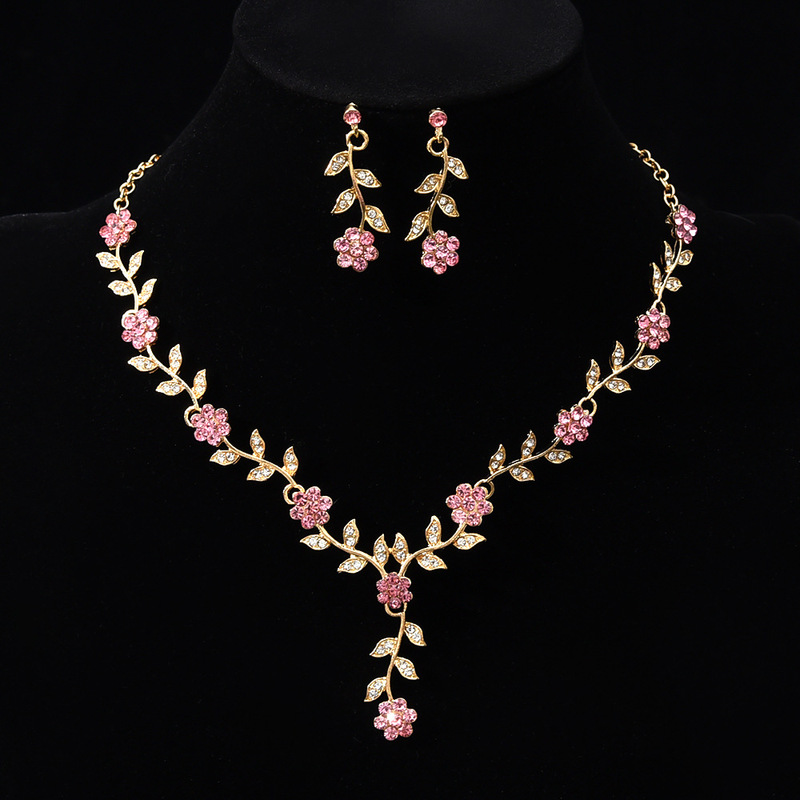 Cross-Border Exclusive Supply of Popular Rhinestone Flower Jewelry, European and American Bridal Earrings and Necklace Sets, Wedding and Banquet Clothing Accessories
