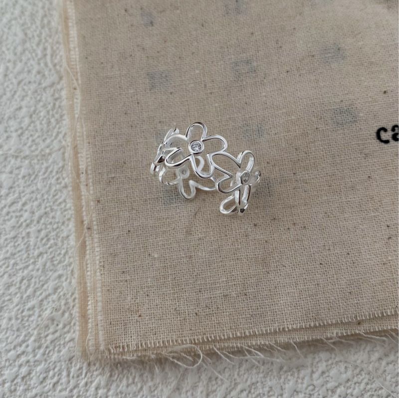 Diamond Inlay Material 1 Piece 925 Sterling Silver Plant Flower Diamond 18K Gold Plated Silver Plated Adjustable Ring Open Rings Rings