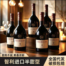 智利进口红酒整箱6瓶装半甜型红葡萄酒微醺晚安果酒小甜水礼盒装
