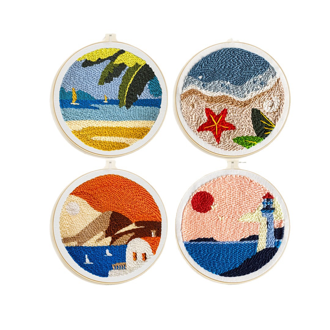 Paquete de material de lana fina bordado de verano para niños junto al mar DIY kit simple principiante bordado image 5