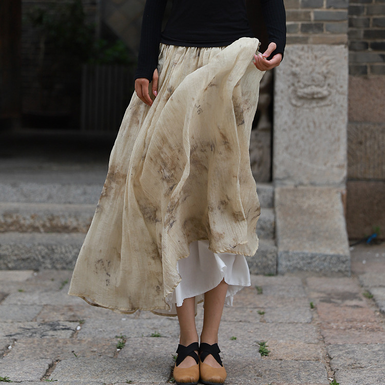 Summer Homemade Retro Artistic Plant Dye Tie Dye Ink Print All-match Skirt Large Swing Skirt