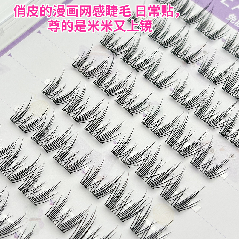 Venta al por mayor de 10 filas sin pegamento borlas orejas de gato pestañas postizas simulación natural Ma Sheng pestañas segmentadas libro de pestañas perezosas de un solo grupo