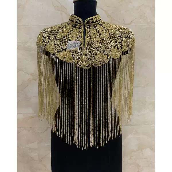 Tassel Shawl, Hand-Beaded, Fully Embroidered, Vintage Cloud Shoulder Saree, Performance, Banquet, Party, Mother-In-Law, Mother, Bride