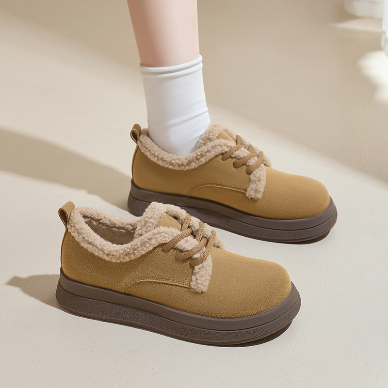 Augu Lion Deng Xiaoping zapatos de algodón de cachemira mujeres 2025 otoño y invierno nuevos zapatos de cuero de un pie Lefour zapatos de cachemira de cordero Bocken