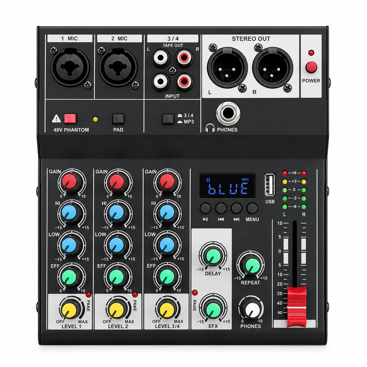 4路小型调音台 蓝牙混响USB电脑MP3混音器Mini Mixer