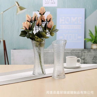 现代简约束腰玻璃花瓶客厅插花水培水养花瓶玻璃透明创意装饰摆件