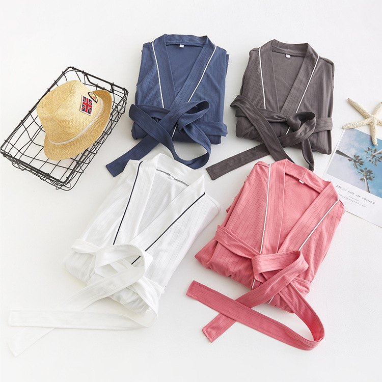 中长款日系家居休闲和服快干浴衣睡袍居服长袖抽条棉夏季薄款情侣|ms