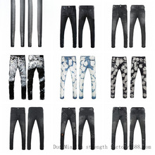 现货高街牛仔裤黑色修身跨境牌新款弹力小脚男装杂款裤