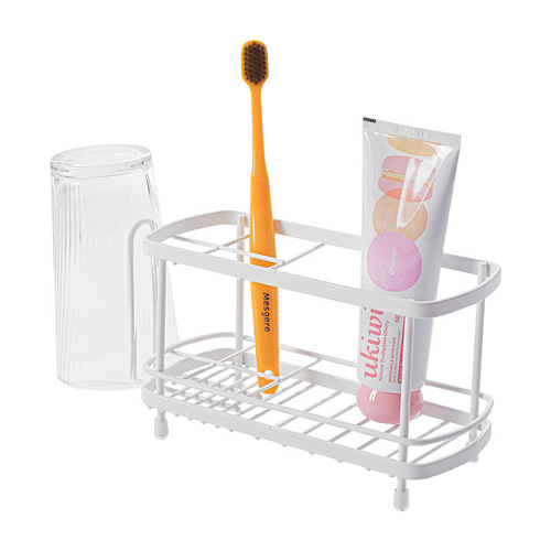 Desktop toothbrush and toothpaste holder without installation bathroom mouthwash cup storage rack Nordic white drainage multi-hole toothbrush holder