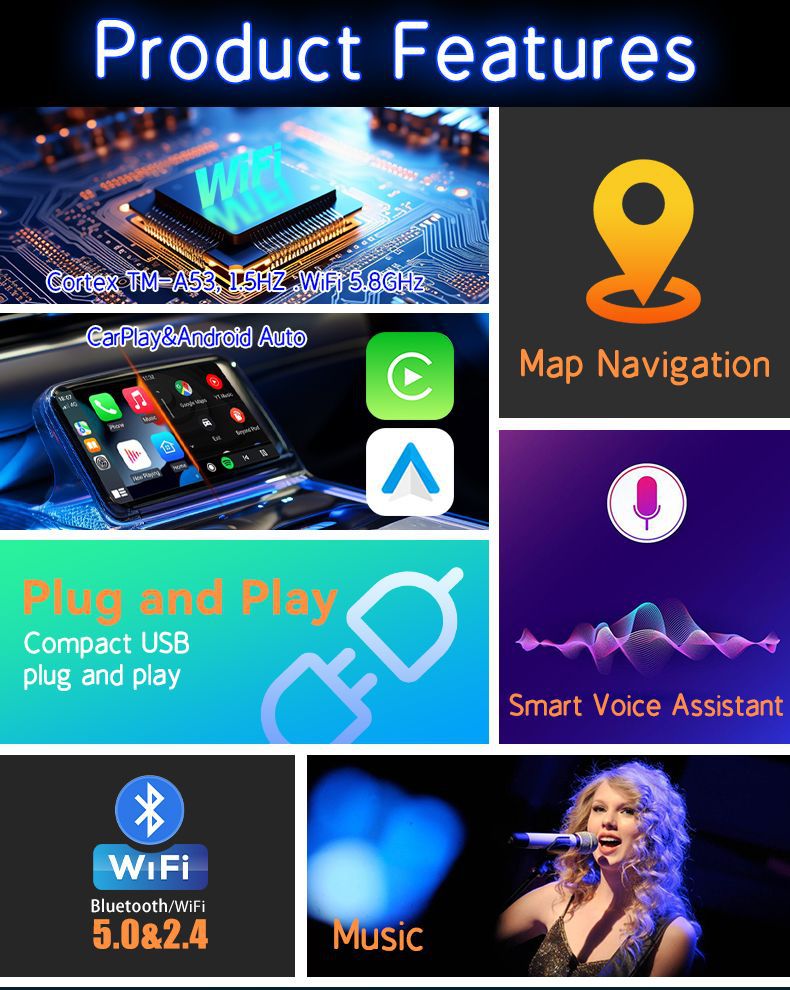 2-in-1 New Wireless Carplay Box, Converts Wired to Wireless for Original Car, Apple Adapter, Android Auto Car Device