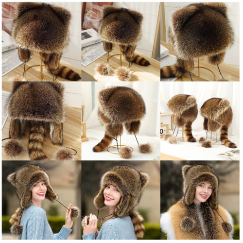 2024 New Small Raccoon Furry Hat, Lei Feng Style – Winter and Autumn Warm-Keeping Ear-Protecting Fur Cap, Unisex Design