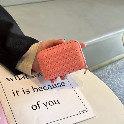 Sheepskin woven women's short card holder  new live broadcast exquisite compact large capacity card holder genuine leather bag