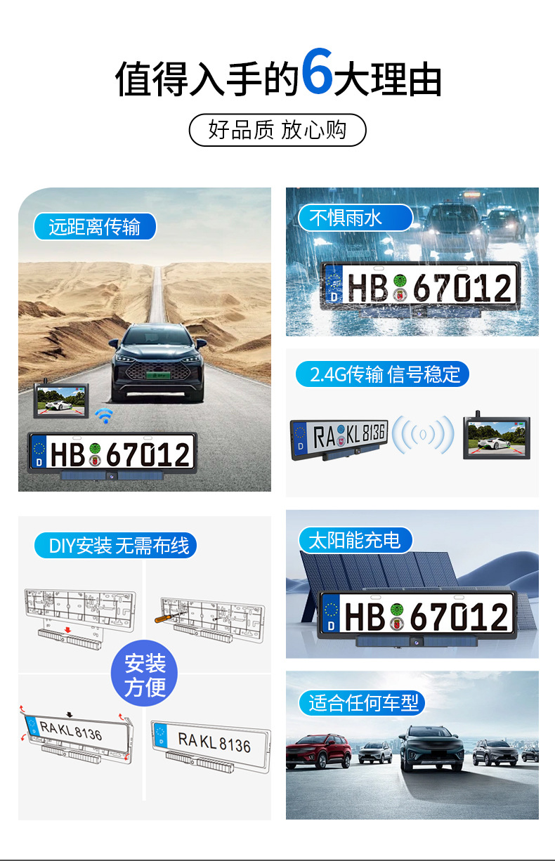 Processing and Customizing DIY Installation of Solar-Powered Wireless European License Plate Reversing Rearview Camera Car Monitor