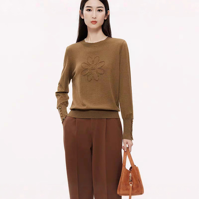 Ke S Shopping Mall Same Style Wool Mulberry Silk Daisy Women's Knitwear 2025 Autumn and Winter New Style