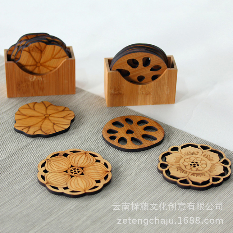 厂家竹制杯垫创意餐桌隔热垫茶具配件花瓣中国结荷叶杯垫现货批发
