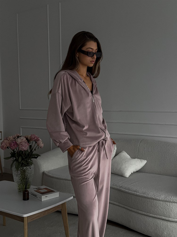 2025 European And American Foreign Trade Casual Autumn Women's Solid Color Sleeve Cardigan Hooded Top Sports Long Pants_ecoleips.com