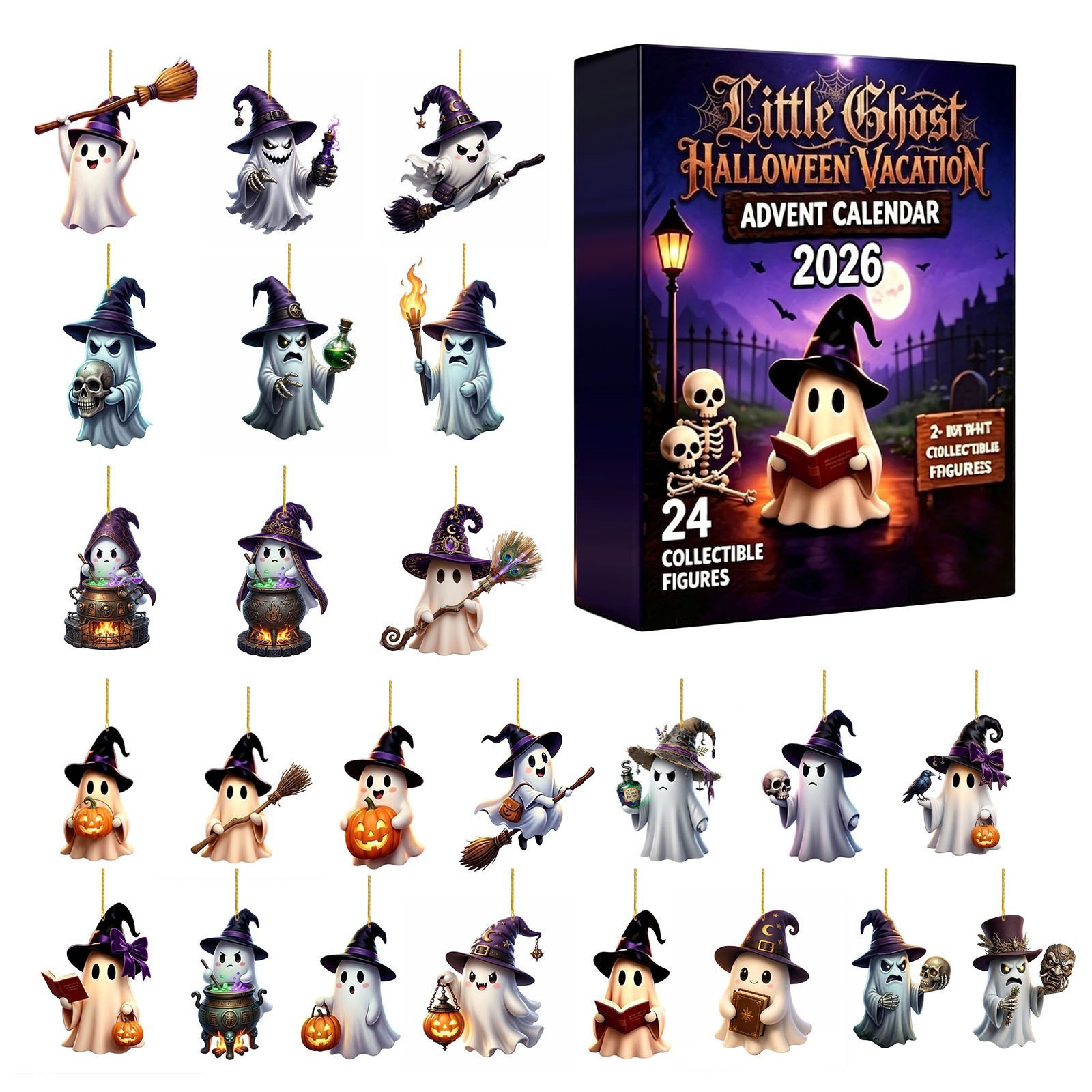 Caja Ciega de Calendario de Adviento de 24 Casillas de Acrílico Colgante para Halloween