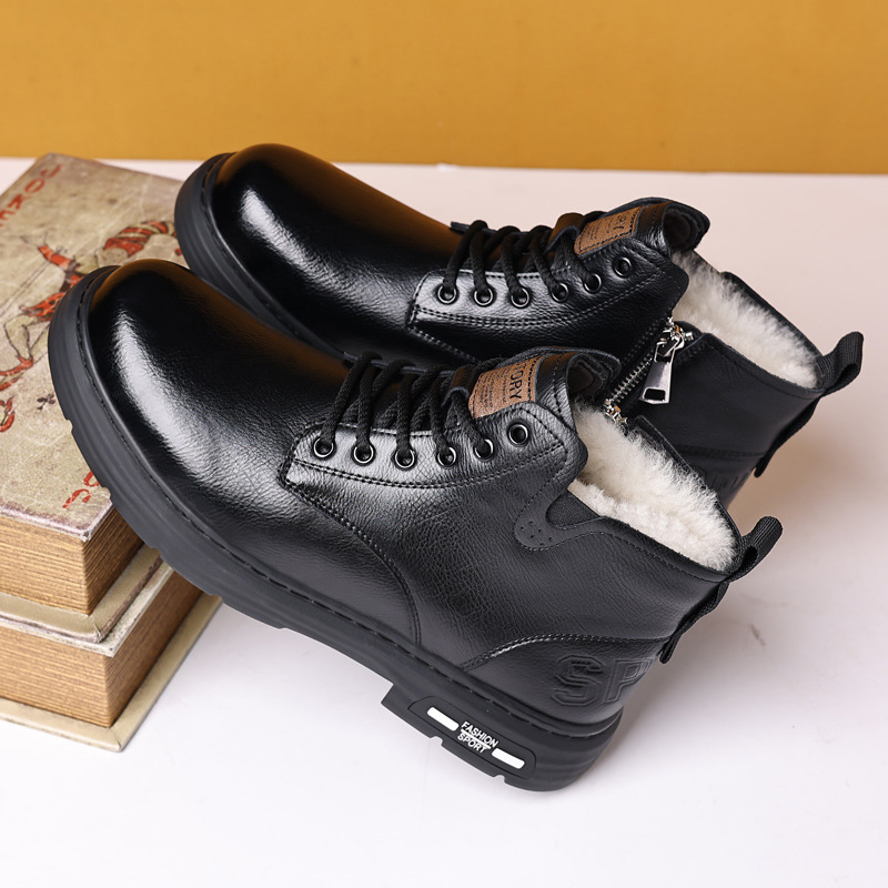 Botas de cuero para hombre estilo británico, botines de invierno_voghion.com