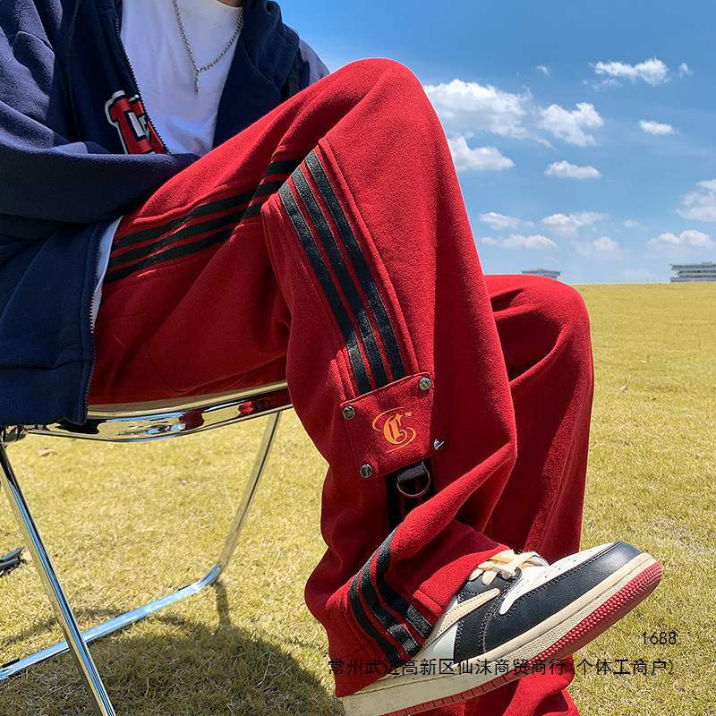 American-style high-street student sweatpants for men, autumn and winter style, European and American hip-hop straight leg casual sports loose long pants for men.