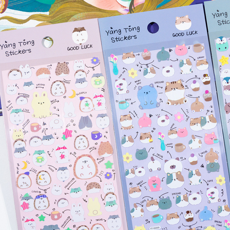 かわいい猫、犬、オウムのハンドブック、漫画の動物ステッカー、子供用手作りのご褒美、携帯電話の水カップの装飾ステッカー|undefined