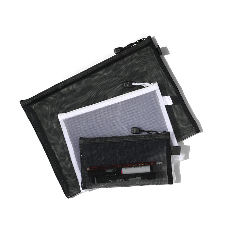 Bolsa de almacenamiento de malla transparente con cremallera, para documentos/lápices, portable