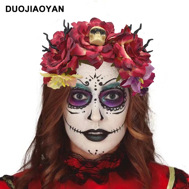 Factory wholesale new Halloween simulation flower headband skull Day of the Dead hair accessories party party decoration headband_voghion.com