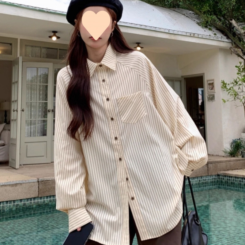 复古条纹长袖衬衫女2025春季新款学院风宽松版百搭休闲衬衣打底潮|undefined