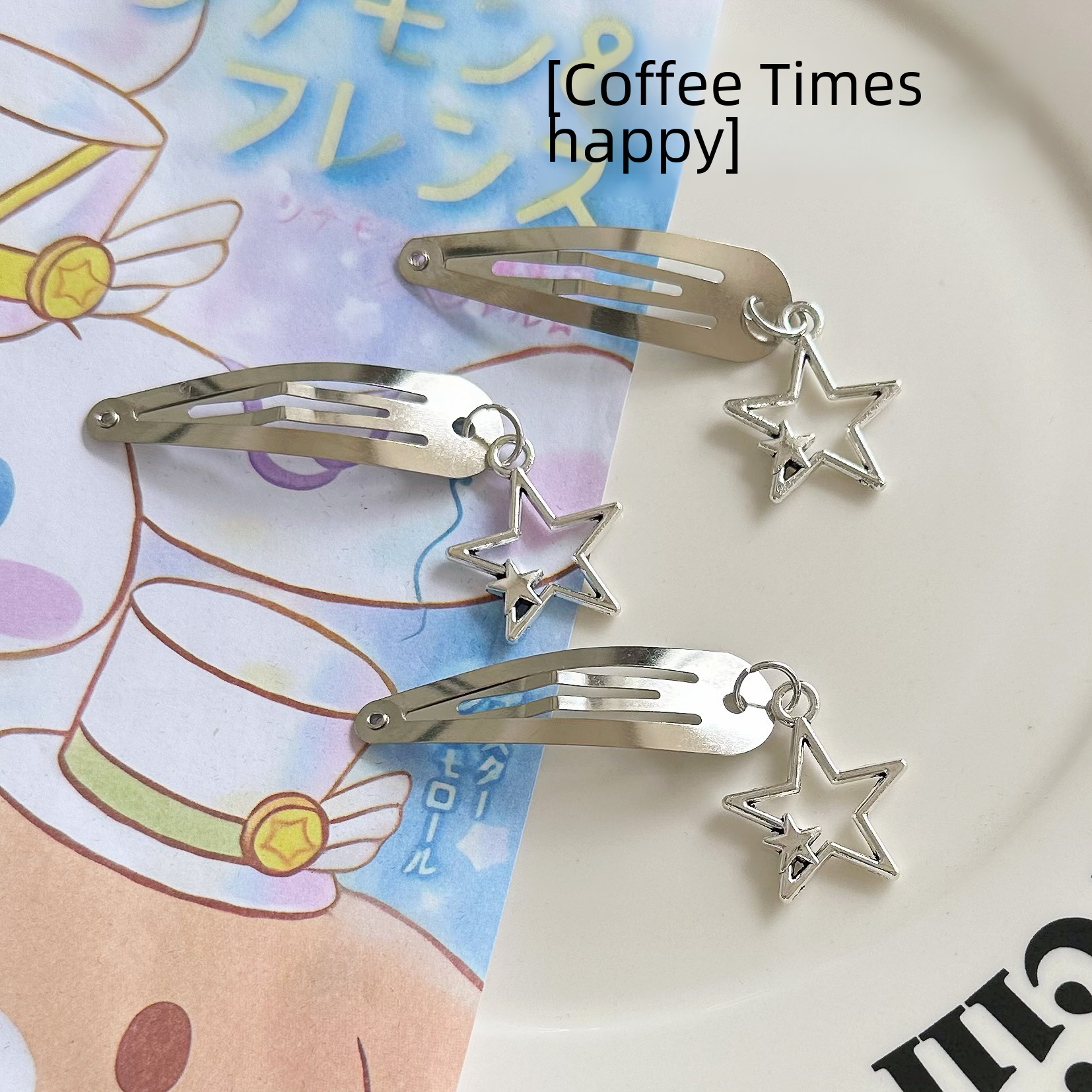 Enkel stjärnspänne för BB-hårspänne i japansk och koreansk stil, fräsch och söt tjejhjärtspänne för sidolugg, huvudspänne_voghion.com