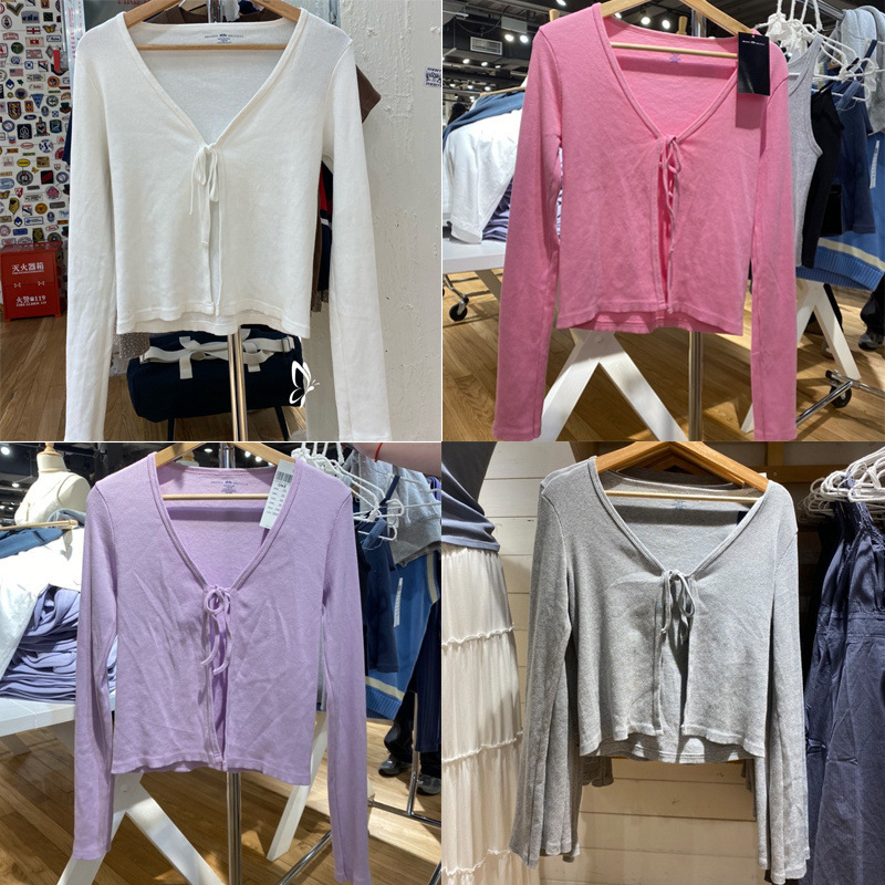 Bm Style New V Neck Ribbed Lace-Up Knitted Cardigan Pure Color Versatile Thin Long-Sleeved Sun Protection Jacket for Women Summer Bm Style New V Neck Ribbed Lace-Up Knitted Cardigan Pure Color Versatile Thin Long-Sleeved Sun Protection Jacket for Women Summer