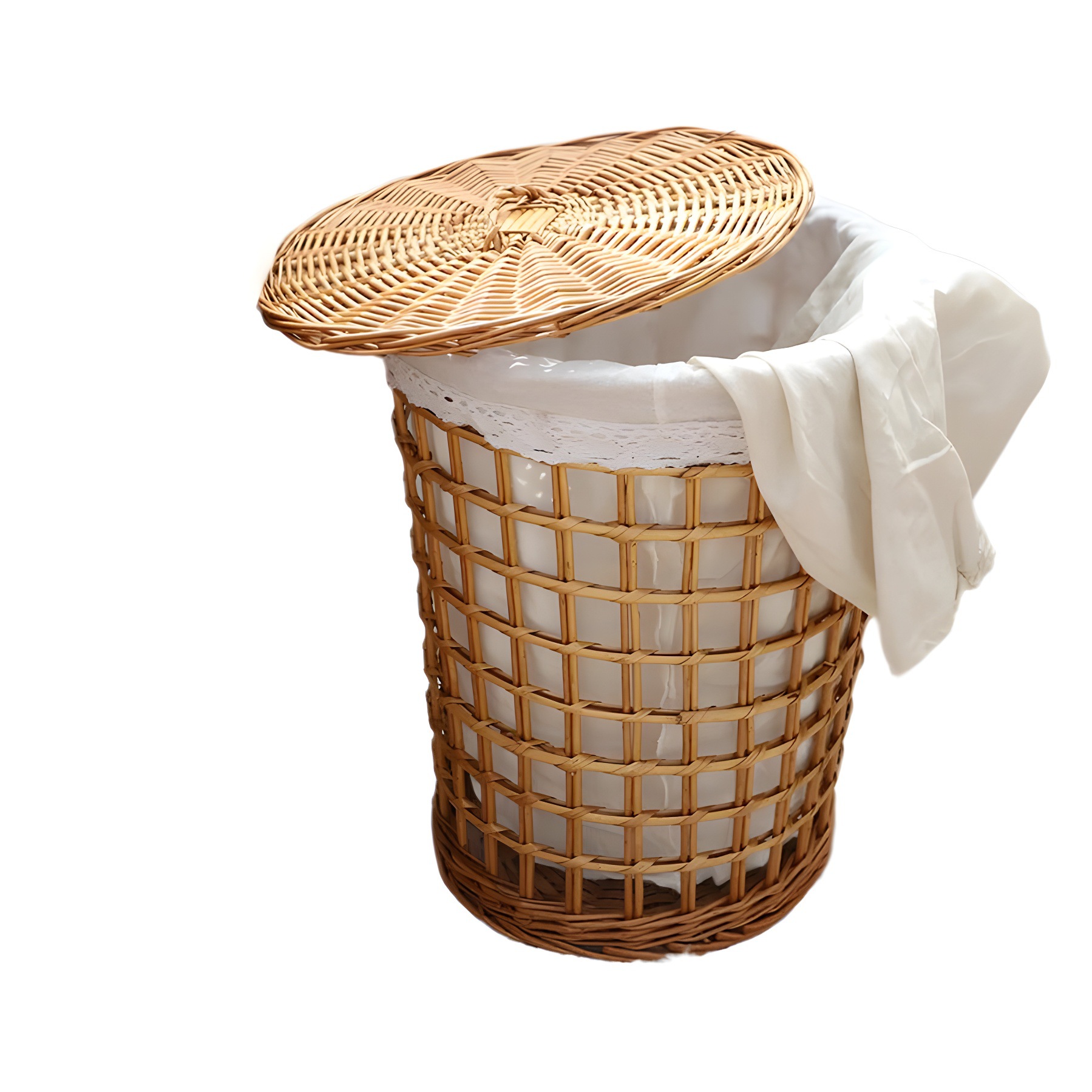 Cesta de almacenamiento de sauce personalizada con cubierta vacía con cesto de ropa sucia para tiendas de hotpot de caña pastoral