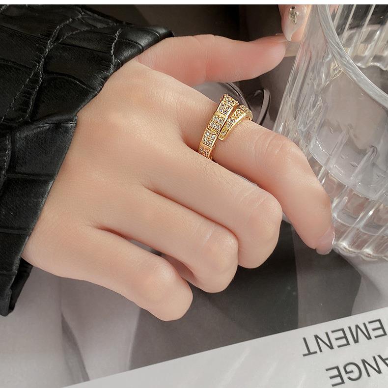 Fashion Snake Copper Inlay Zircon Open Ring 1 Piece