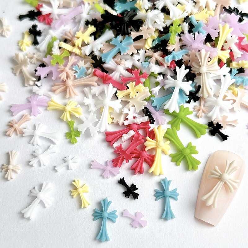 Wholesale Colorful Resin Nail Art Accessories, Popular Cross-Shaped Macaron-Colored Resin Nail Decorations