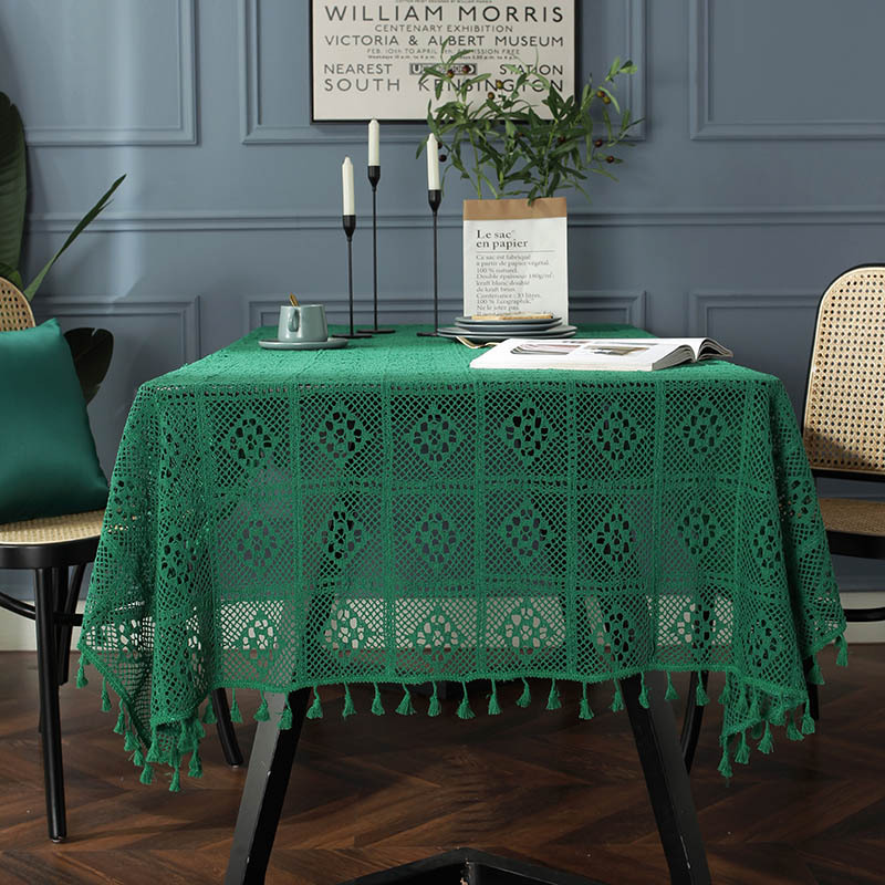 Cloth Dad Spot Hollow Handmade Crochet Tassel Crochet Western-style Dining Table Extra-long Extra Wide Conference Tablecloth Finished Tablecloth display picture 1