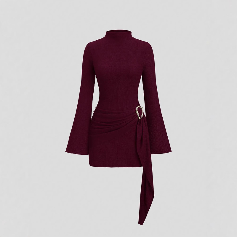 In-Stock Women's Dress for Cross-Border Amazon 2026 Spring New Style, Knitted Texture Pattern, Solid Color, Slim Fit, Flattering In-Stock Women's Dress for Cross-Border Amazon 2026 Spring New Style, Knitted Texture Pattern, Solid Color, Slim Fit, Flattering