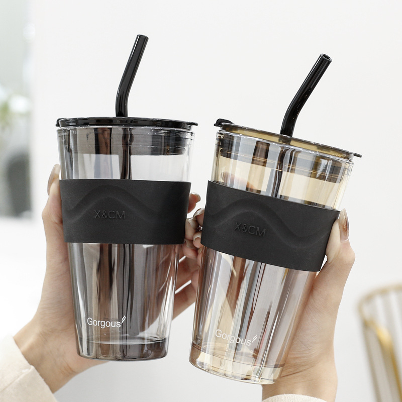 Taza de vidrio de aurora boreal, taza de alumno doméstica, taza de paja portátil, pareja de celebridades en línea, taza de agua potable de alto valor facial