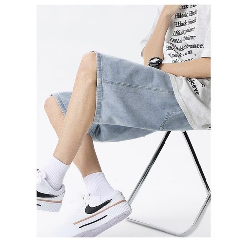 Men's Streetwear Denim Shorts with Hong Kong Style, Ins High Street, Loose Straight Leg, Casual Five-Pocket Pants for Youth Trend Brand