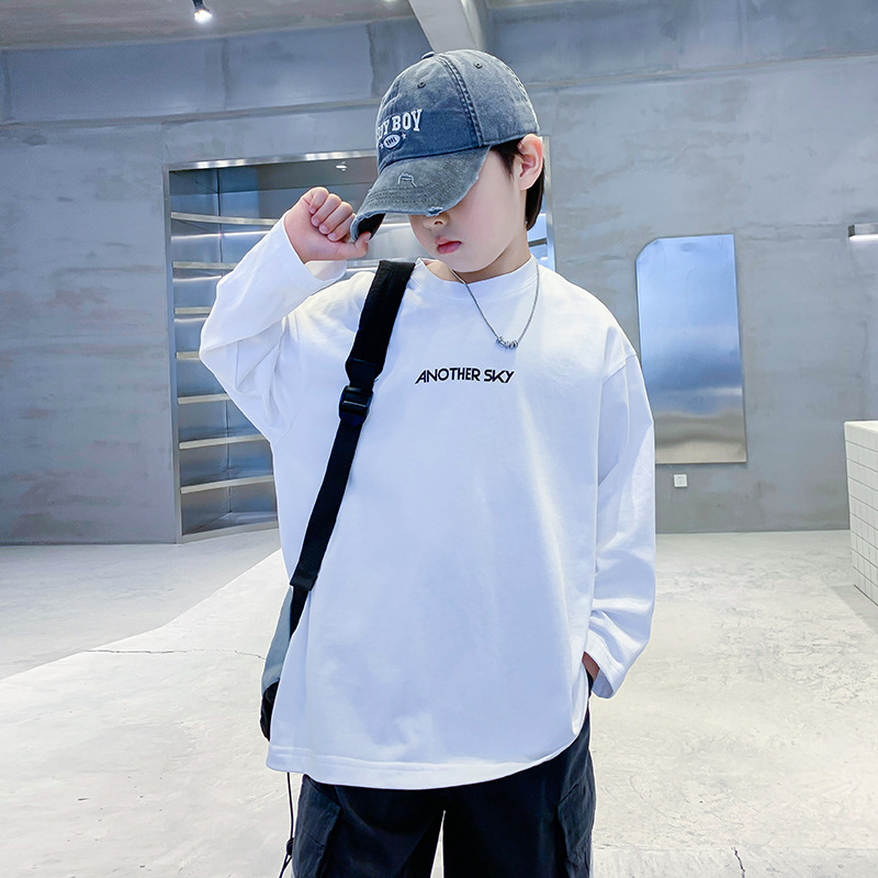 트렌디 한 브랜드 소년 봄면 긴 소매 티셔츠 2025 새로운 어린이 봄 얇은베이스 셔츠 탑
