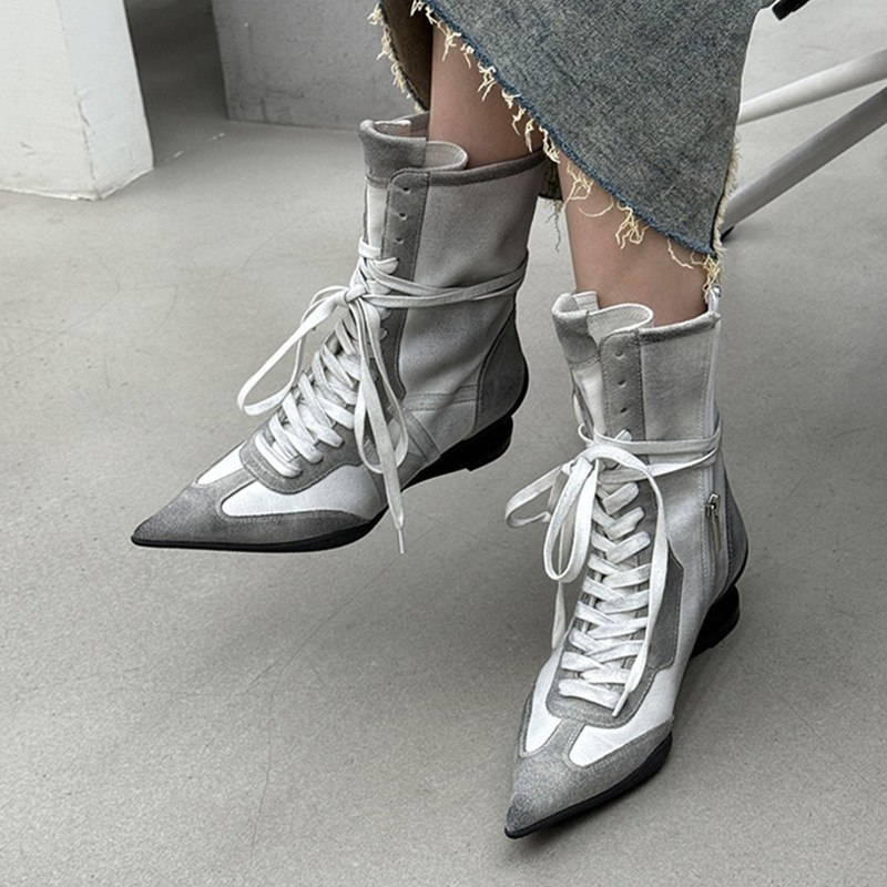 [Ready Stock] Niche Design Retro Distressed Knight Boots with Color Polished Pointed Toe Boots with Straps and High Heels