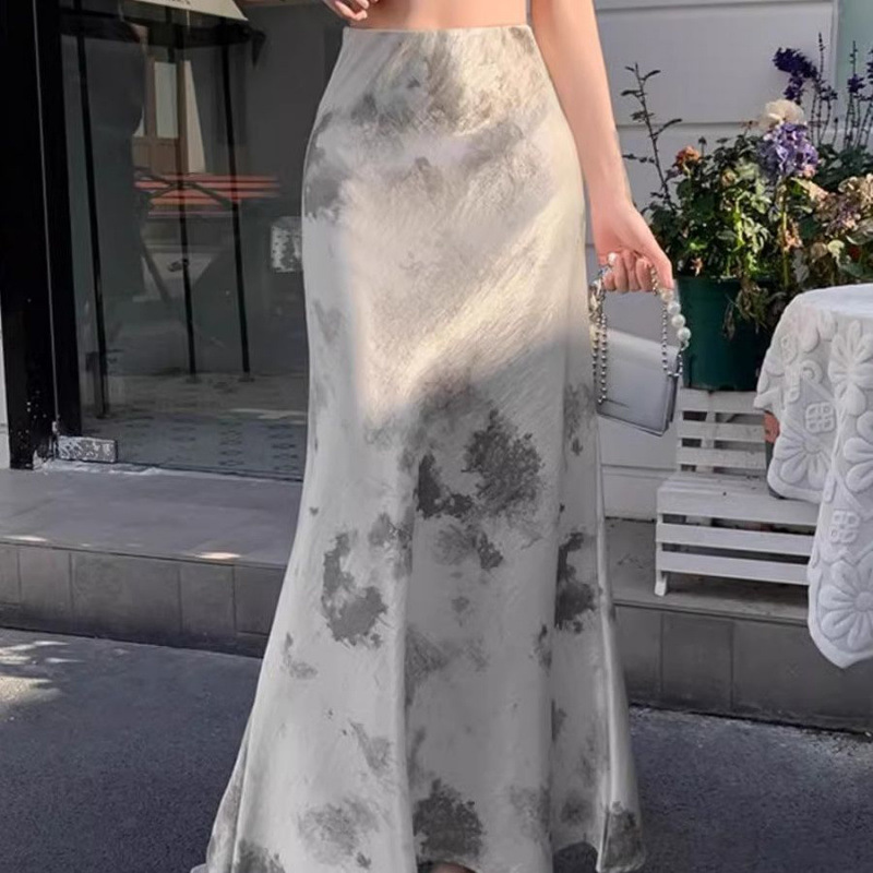 夏季新中式晕染水墨鱼尾半身裙女2025新款中国风包臀长裙字裙潮|undefined