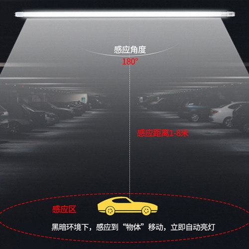 Radar induction T8 lamp fluorescent lamp shopping mall supermarket underground parking lot glass LED energy-saving garage lamp