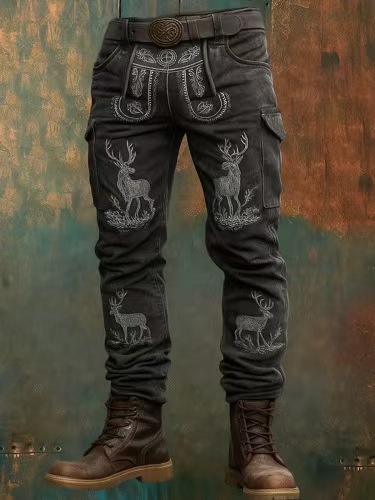 Printed Men's Vintage Jeans Casual Punk Vintage Straight Overalls_mkmklike.com