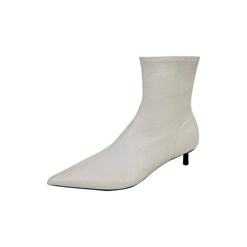 French-style pointed cat small shoes with slim boots 2025 light luxury retro minimalist monochrome temperament pointed short boots
