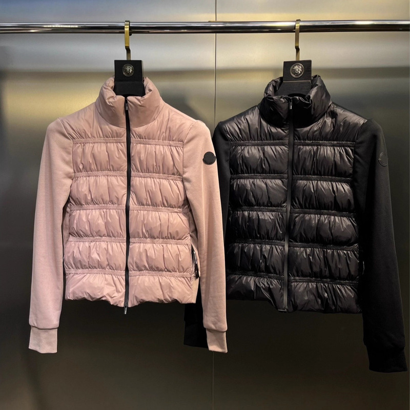 Cross-Border Correct Version Mengjia 25Fw New Pleated Bubble Knit Patchwork Stand Collar down Jacket College Style