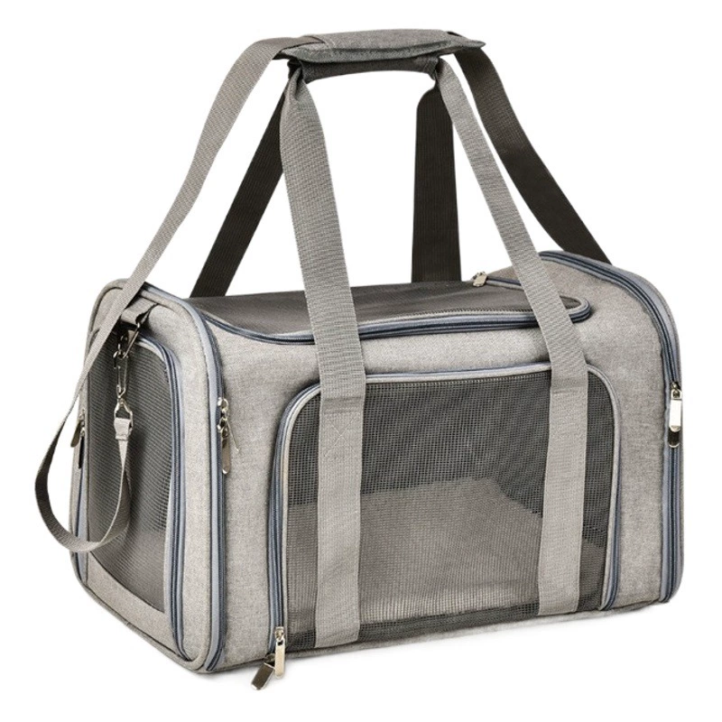 Переноска для животных для путешествий за границу с боковыми металлическими застежками, сумка-переноска через плечо с дышащей сеткой для использования на улице, переноска для кошек.