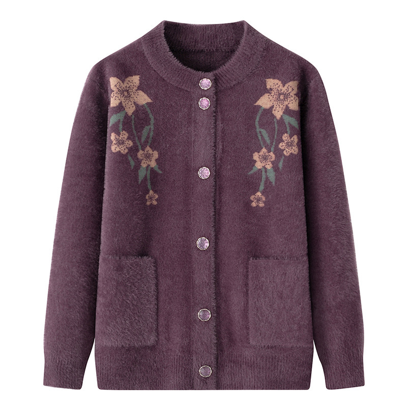 New style long-sleeved cardigan for middle-aged and elderly women, plus size faux mink coat for autumn.