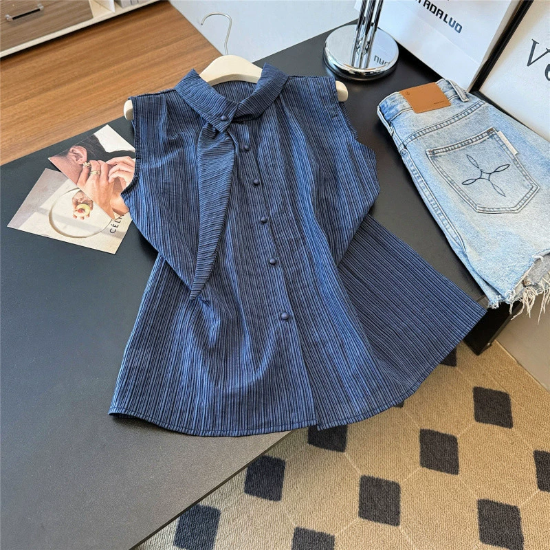 YS8 настоящая рубашка без рукавов в полоску для женщин, летняя новая верхняя одежда, элитная элегантная рубашка во французском стиле, тонкая и шикарная