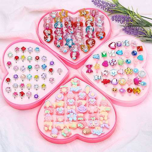 Children's Ring for Girls, Princess Style, Diamond Crystal Toy, Baby Gift for Kindergarten, Cartoon Gemstone Ring Set